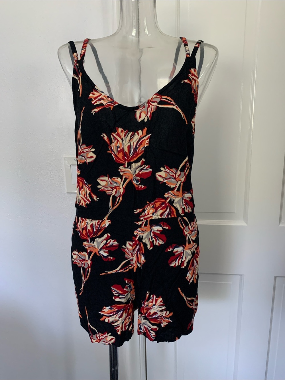 Obey Black Floral Open Back Romper